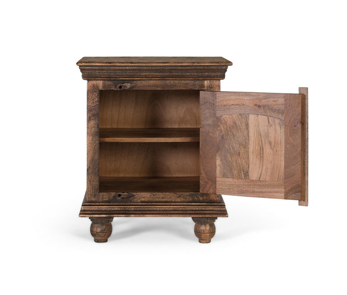 Comodino in legno massello di mango con finitura rustica