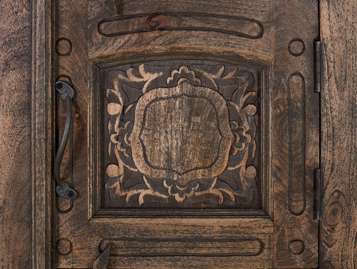 Comodino in legno massello di mango con finitura rustica