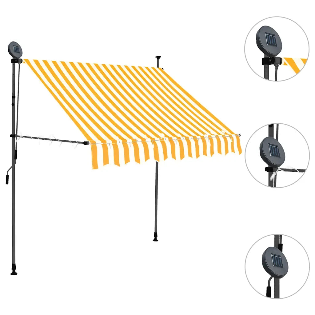 Tenda da Sole Retrattile Manuale LED 150 cm Bianca e Arancione 145856