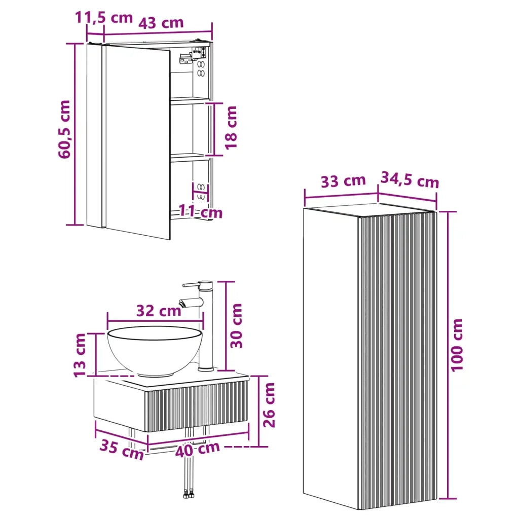 Set di Armadi da Bagno 4 pcs Rovere Artigianale 3407382