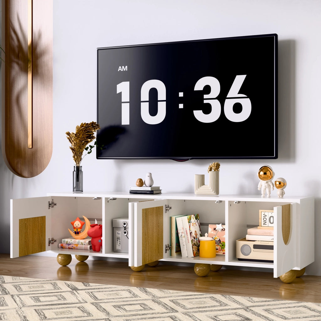 Mobile TV con 4 Ante e 4 Scomparti; Stile Moderno; in MDF; 175??38??50 cm; Naturale e Bianco