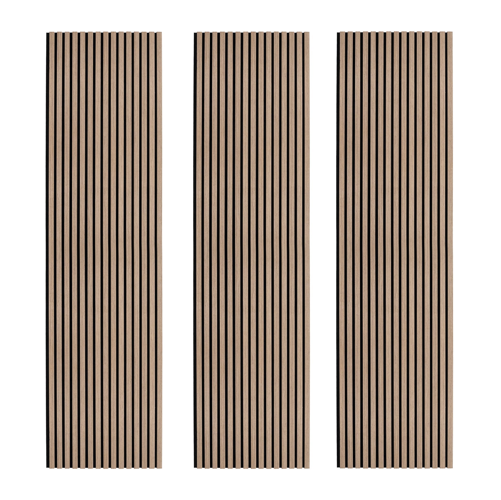 Tre Pannelli Fonoassorbenti con Doghe Noce Chiaro 3D in Legno 2400 x 600mm