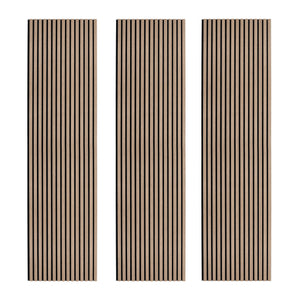 Tre Pannelli Fonoassorbenti con Doghe Noce Chiaro 3D in Legno 2400 x 600mm