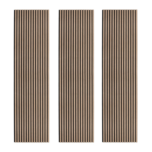 Tre Pannelli Fonoassorbenti con Doghe Noce Chiaro 3D in Legno 2400 x 600mm