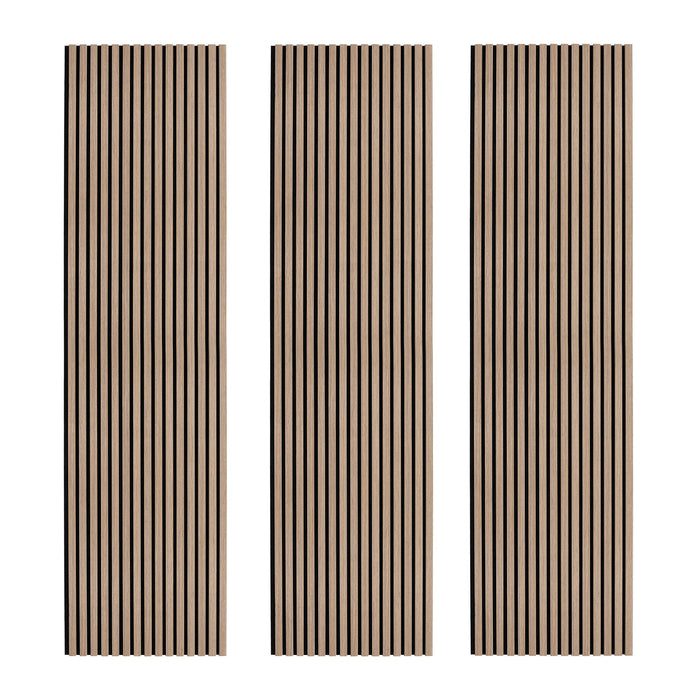 Tre Pannelli Fonoassorbenti con Doghe Noce Chiaro 3D in Legno 2400 x 600mm