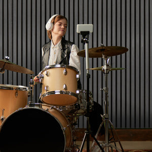 Tre Pannelli Fonoassorbenti con Doghe Grigio Antracite 3D 2400 x 600mm