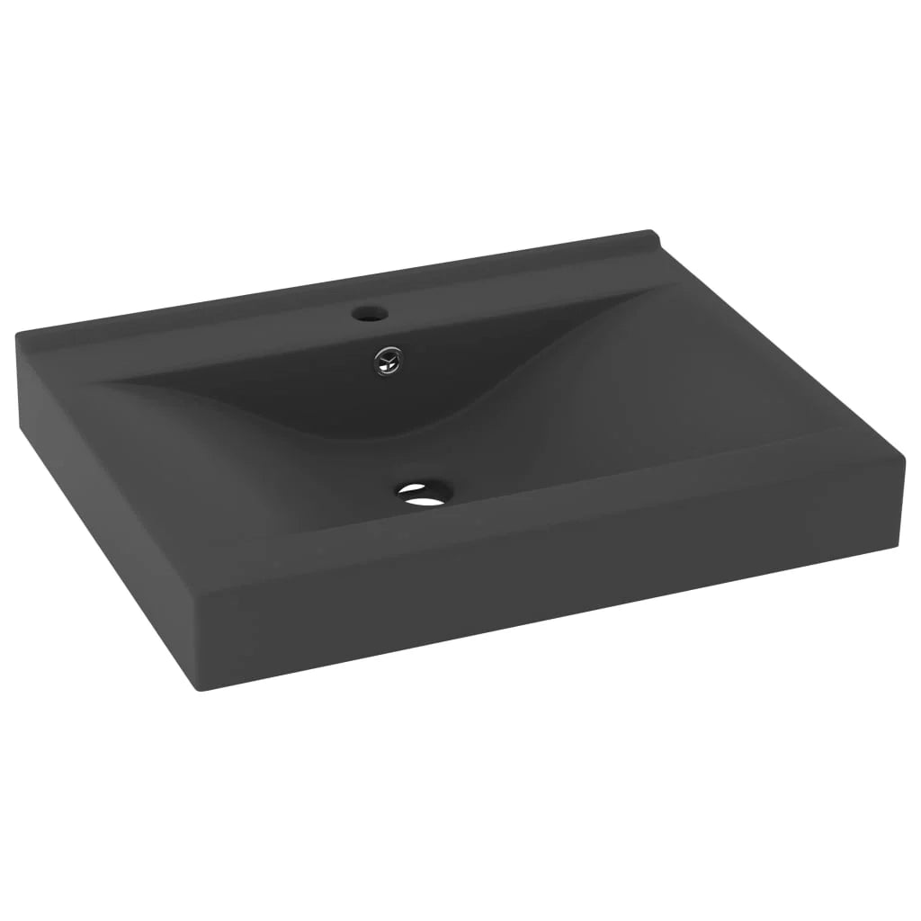Lavabo da bagno con foro per rubinetto 60x46 cm ceramica grigio scuro opaco 02_0002769