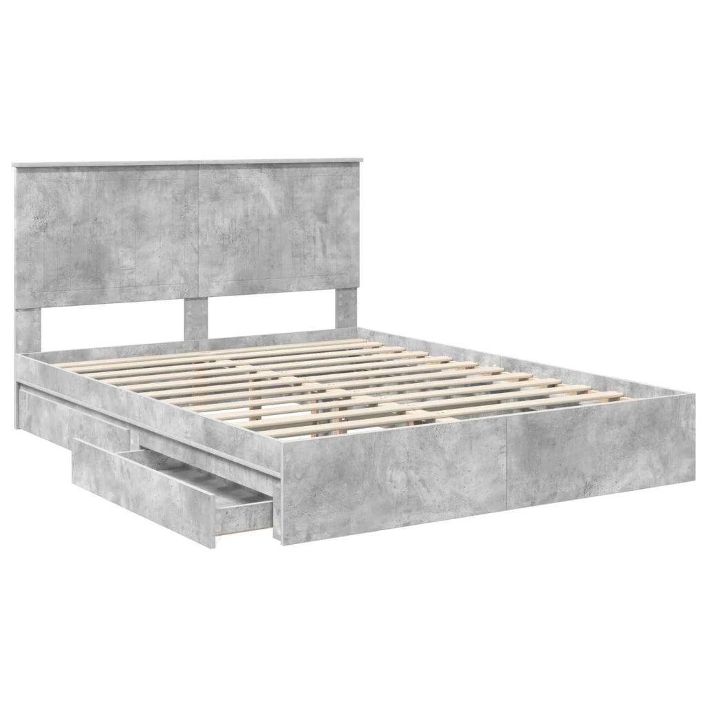 Letto con Contenitore con testiera Grigio cemento 150 x 200 cm 3411197