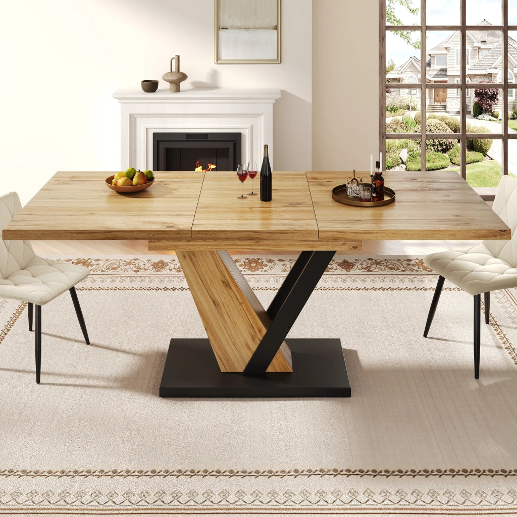 Tavolo allungabile con piano in MDF effetto legno, gambe in metallo, per cucina e soggiorno, 120 × 75 × 75,5 cm