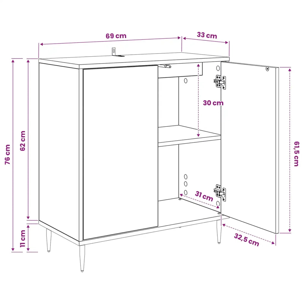 Credenza BREMEN Rovere Nero 69 x 33 x 76 cm 8006947