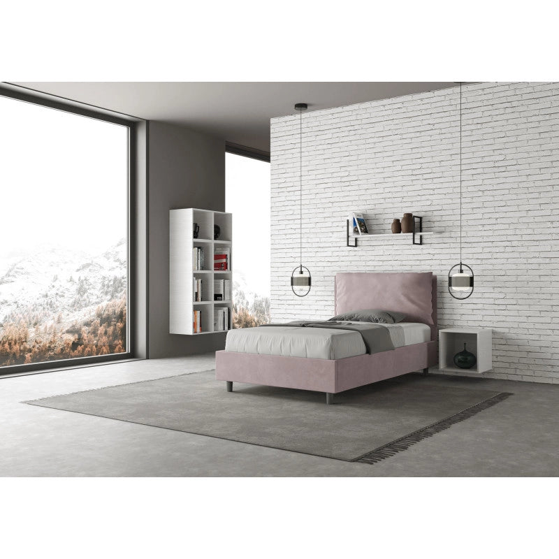 Letto imbottito Piazza e mezzo 110x200 cm Large - Contenitore,Glicine,Microfibra