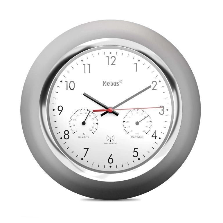 Mebus 19454 orologio da parete e da tavolo Orologio digitale Rotondo Argento, Bianco