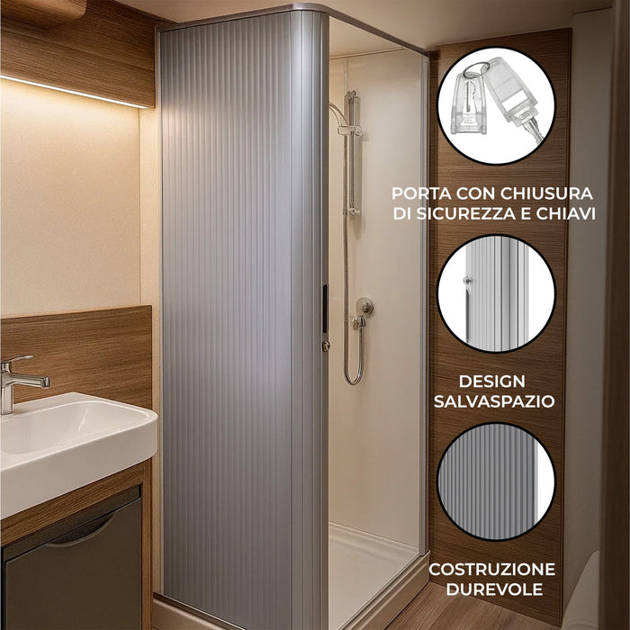 Porta a Soffietto Doccia Grigio 200x60cm Campervan Motorhome Kit Impermeabile