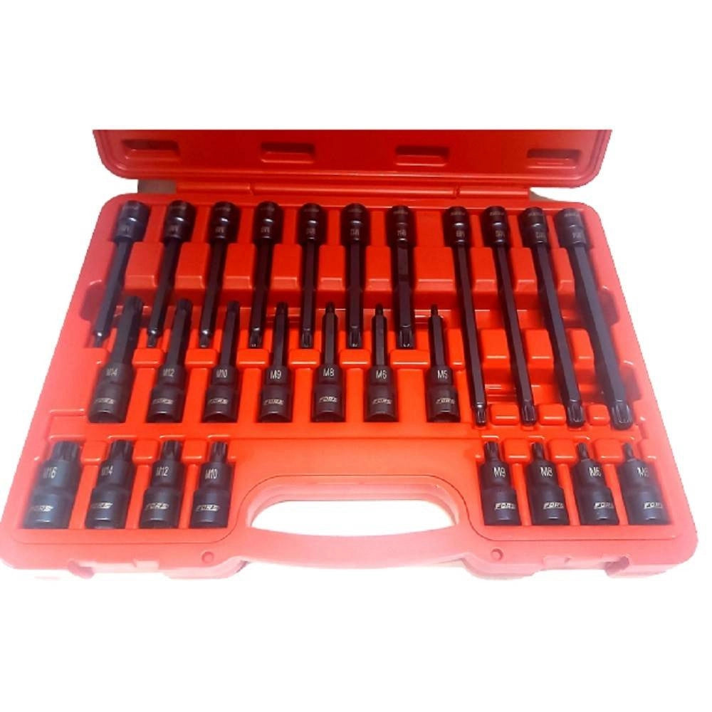 Trade Shop - Set 26 Pezzi Chiavi A Bussola Inserti Millerighe Xzn 1/2" Da M5 A M16 Fs-43614 -