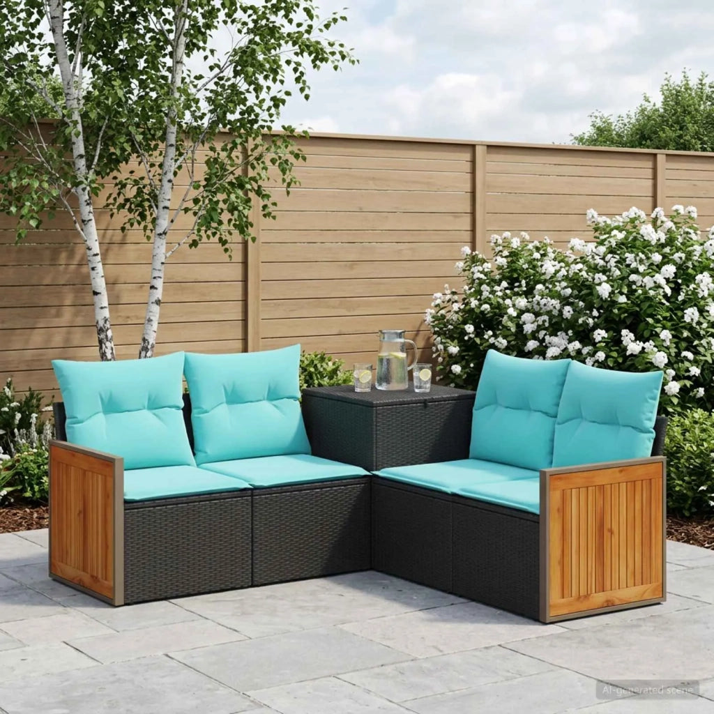 Set di divani 5 pz Nero e Blu Rattan sintetico e Acciaio 3447958