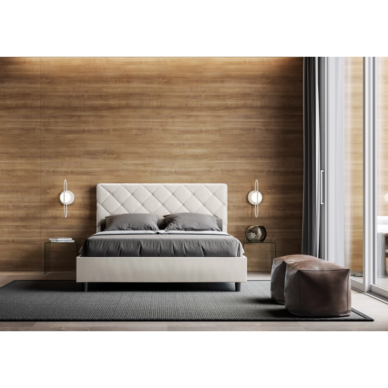 Letto imbottito Matrimoniale 160x210 cm Priya - Bianco,Similpelle,Contenitore