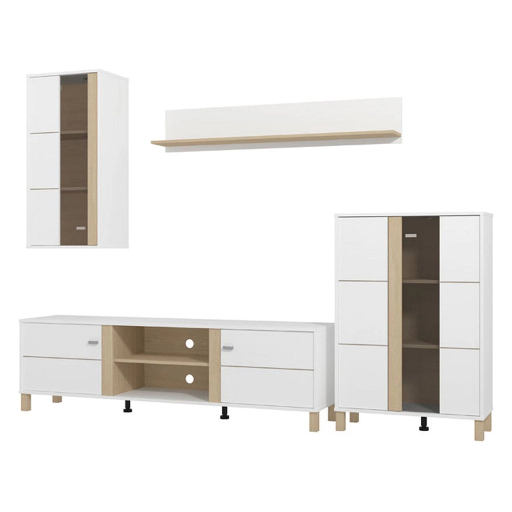 Mobile Soggiorno Albese, Parete Attrezzata Modulabile, 260x40x183h cm Bianco Opaco