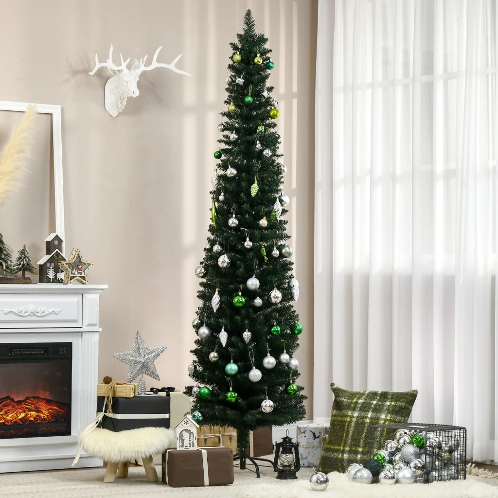 Albero di Natale Artificiale Stretto ¨C zephmum ¨C 210 cm Verde con Base Plegabile e Supporto Metallico