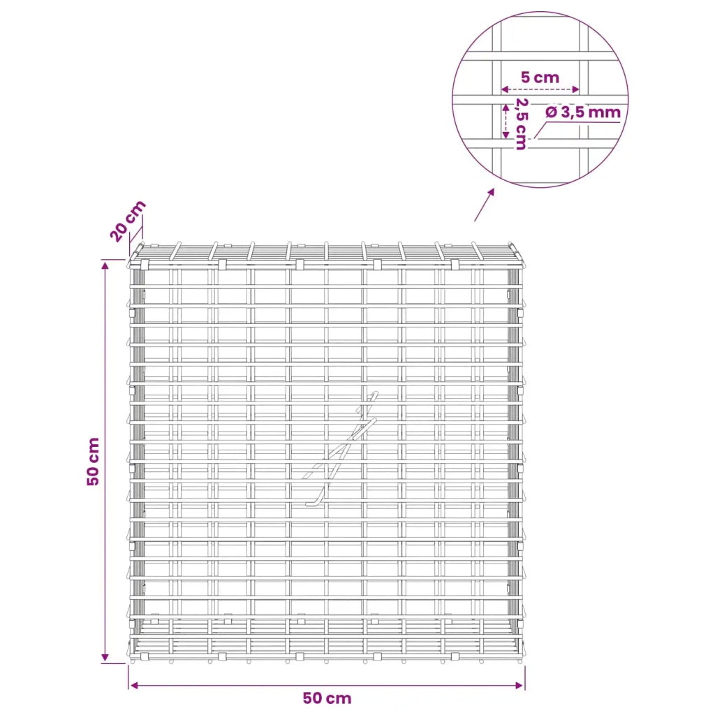 Gabione con filo da 3,5 mm e rete da 5x2,5 cm 50x20x50 cm 3461635