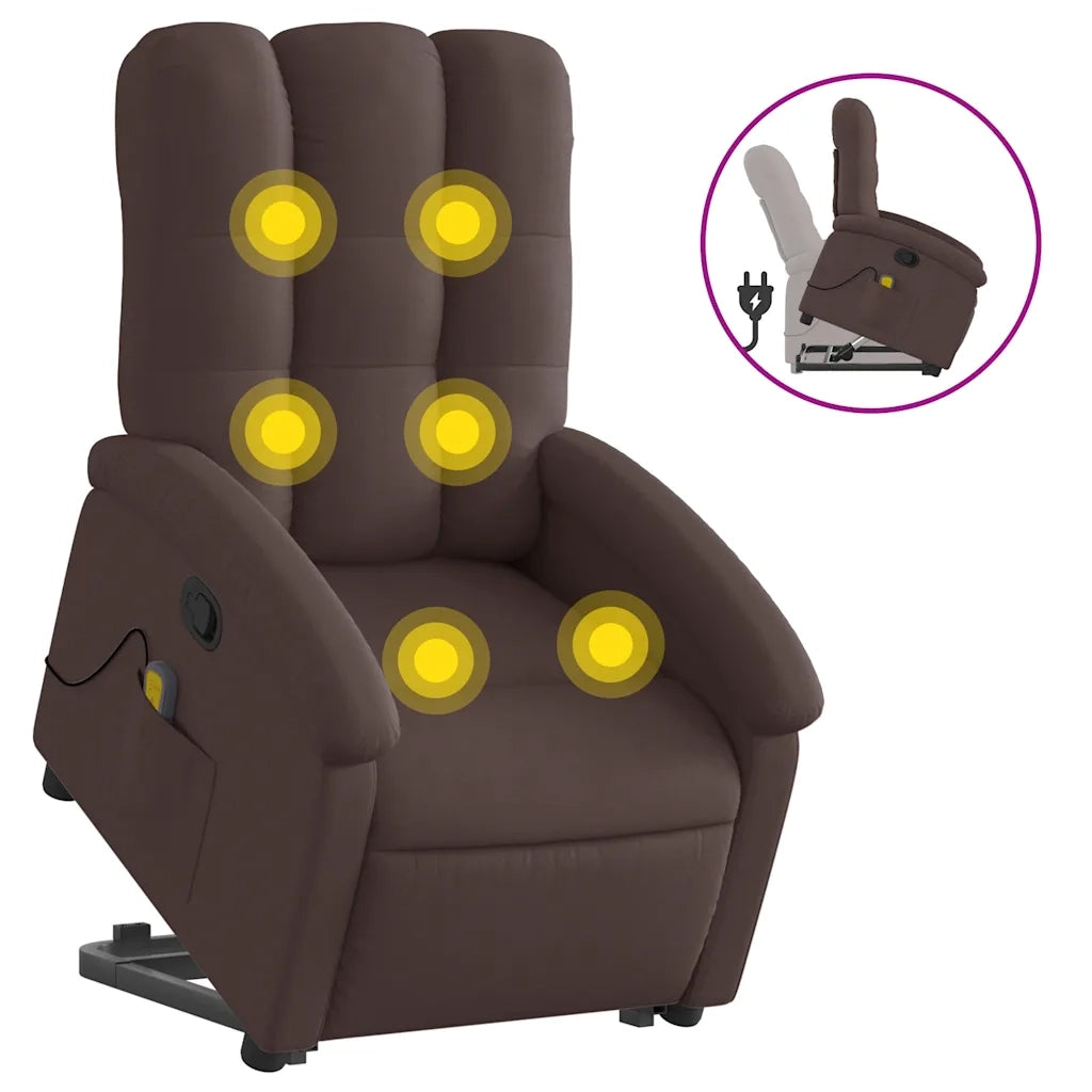 Poltrona | Sedia Relax Alzapersona Massaggi Reclinabile Marrone Scuro Tessuto