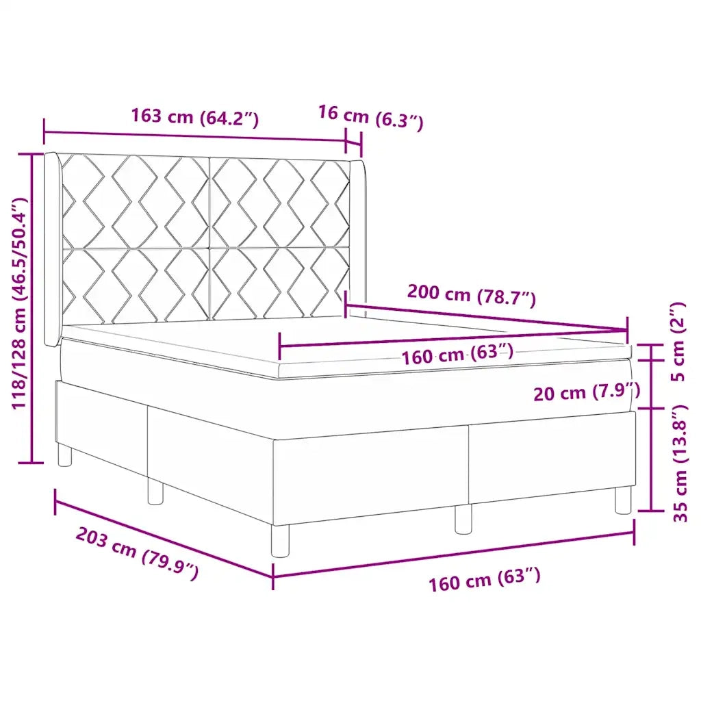 Letto a molle con materasso Grigio scuro 160 x 200 cm Tessuto 3341904