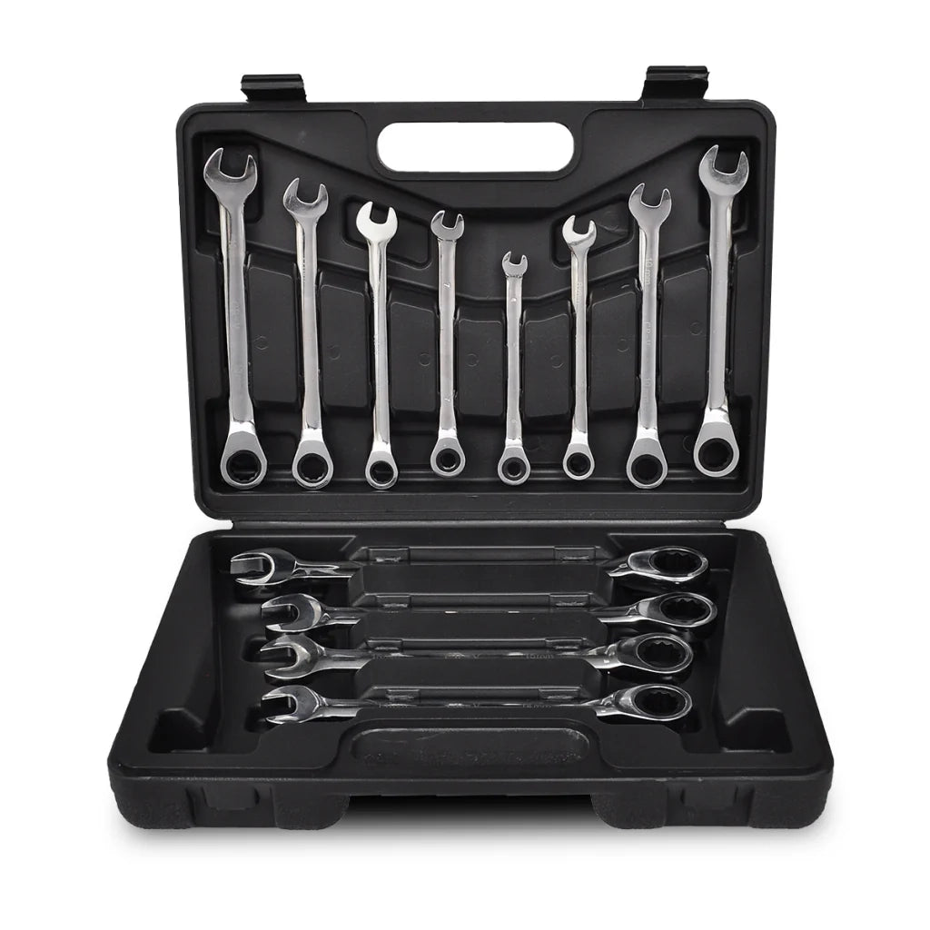 Set di chiavi a cricchetto combinate da 12 pezzi per attrezzi da garage officina e fai da te nero 3402056