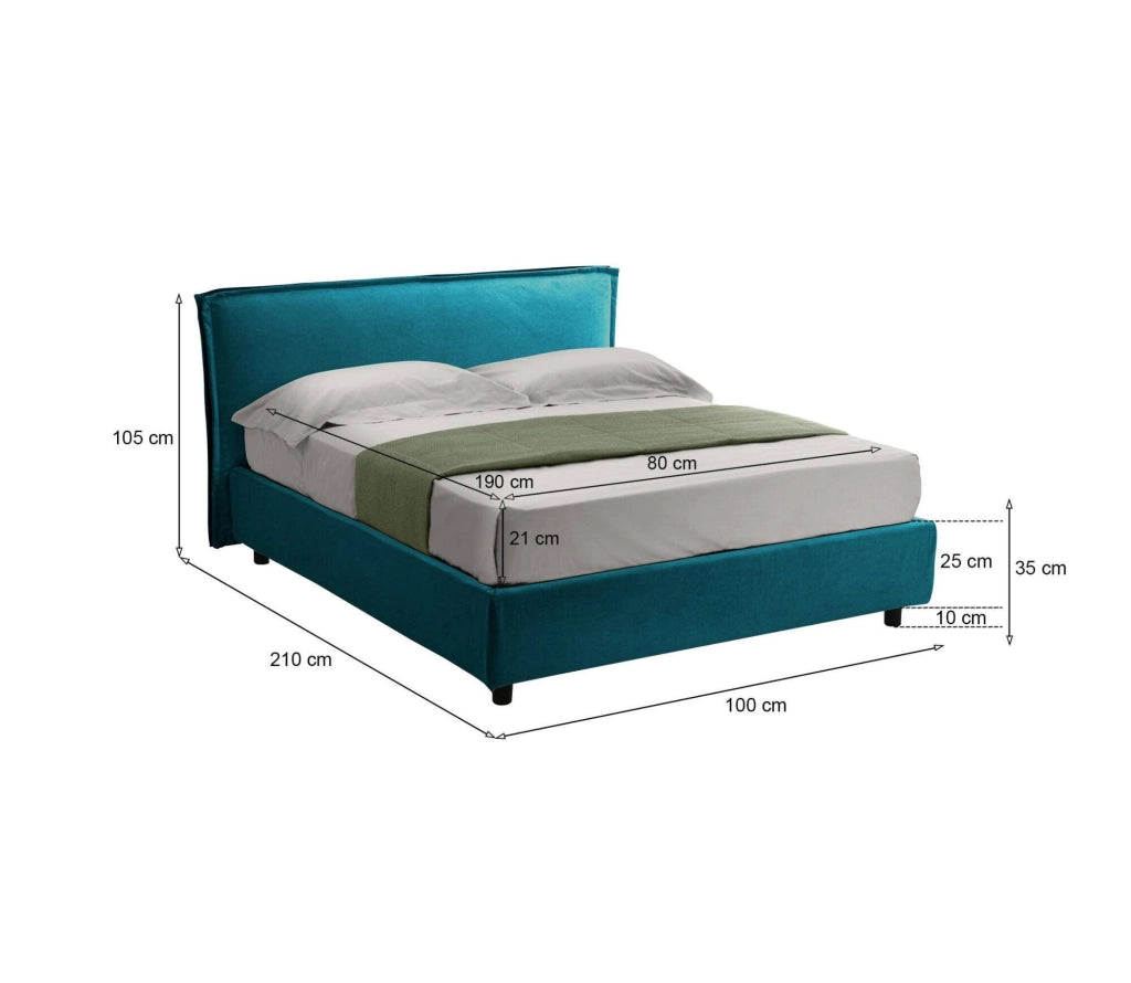 Brozolo, Letto Singolo Materasso Incluso Made in Italy, Azzurro