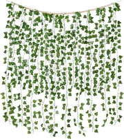 Decorazione di Muro con Finte Foglie di Pianta con Cerniere in Legno e Giro di Edera per Ambiente di Camera da Letto, Salotto e Feste - Verde - Set per Natale e Matrimonio.