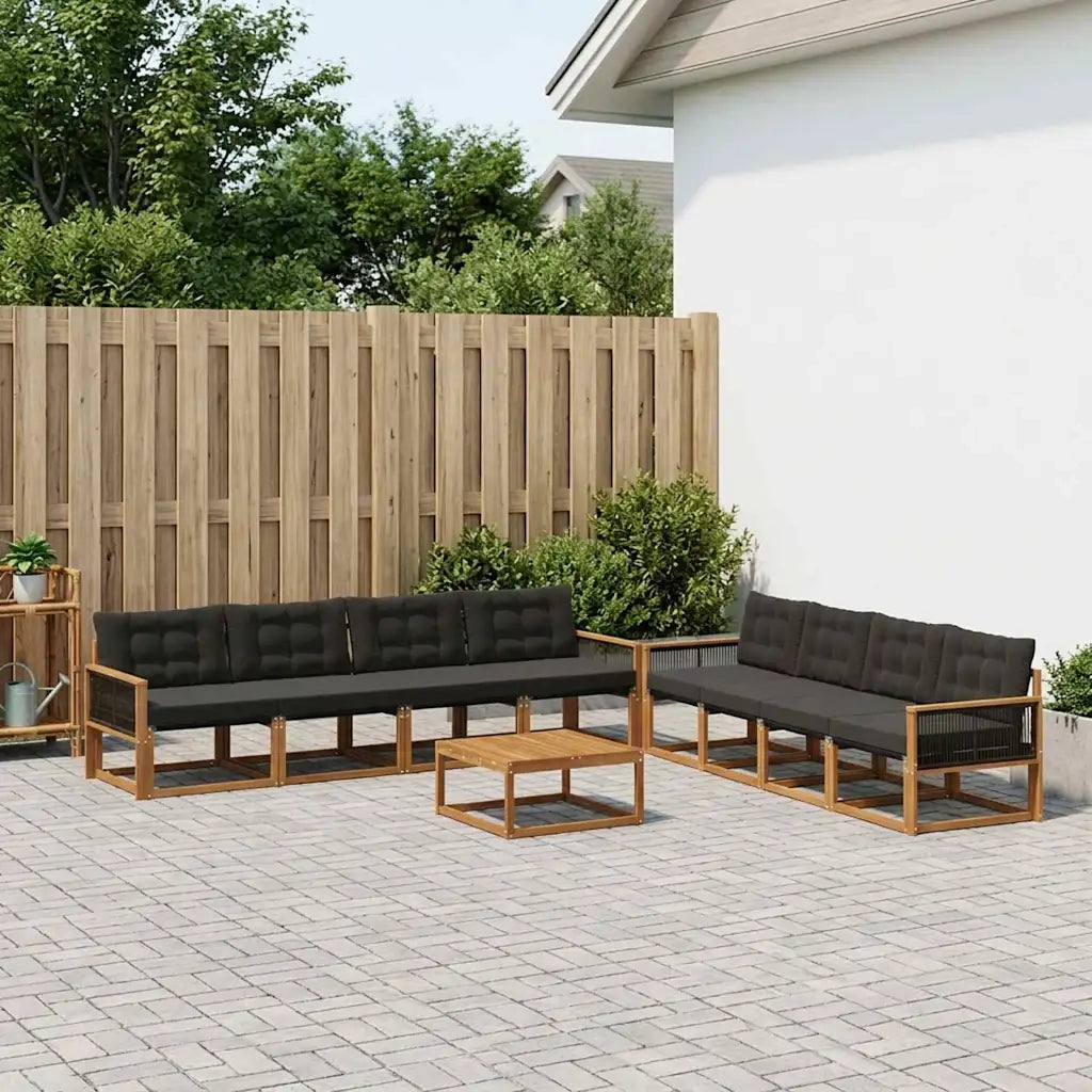 Set di divani da esterno con cuscino 9 pcs Naturale e Nero
