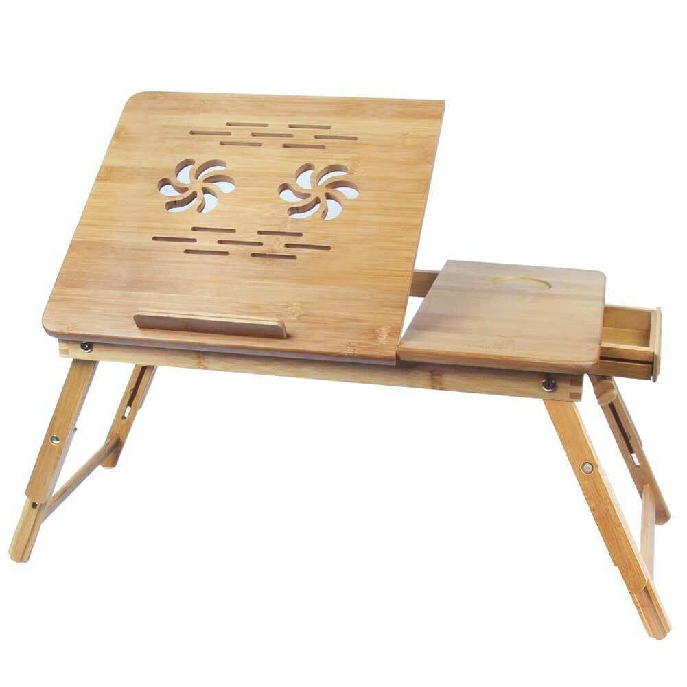 Tavolino Vassoio Letto Divano Porta Notebook Pc Tablet Pieghevole in Legno Bambu