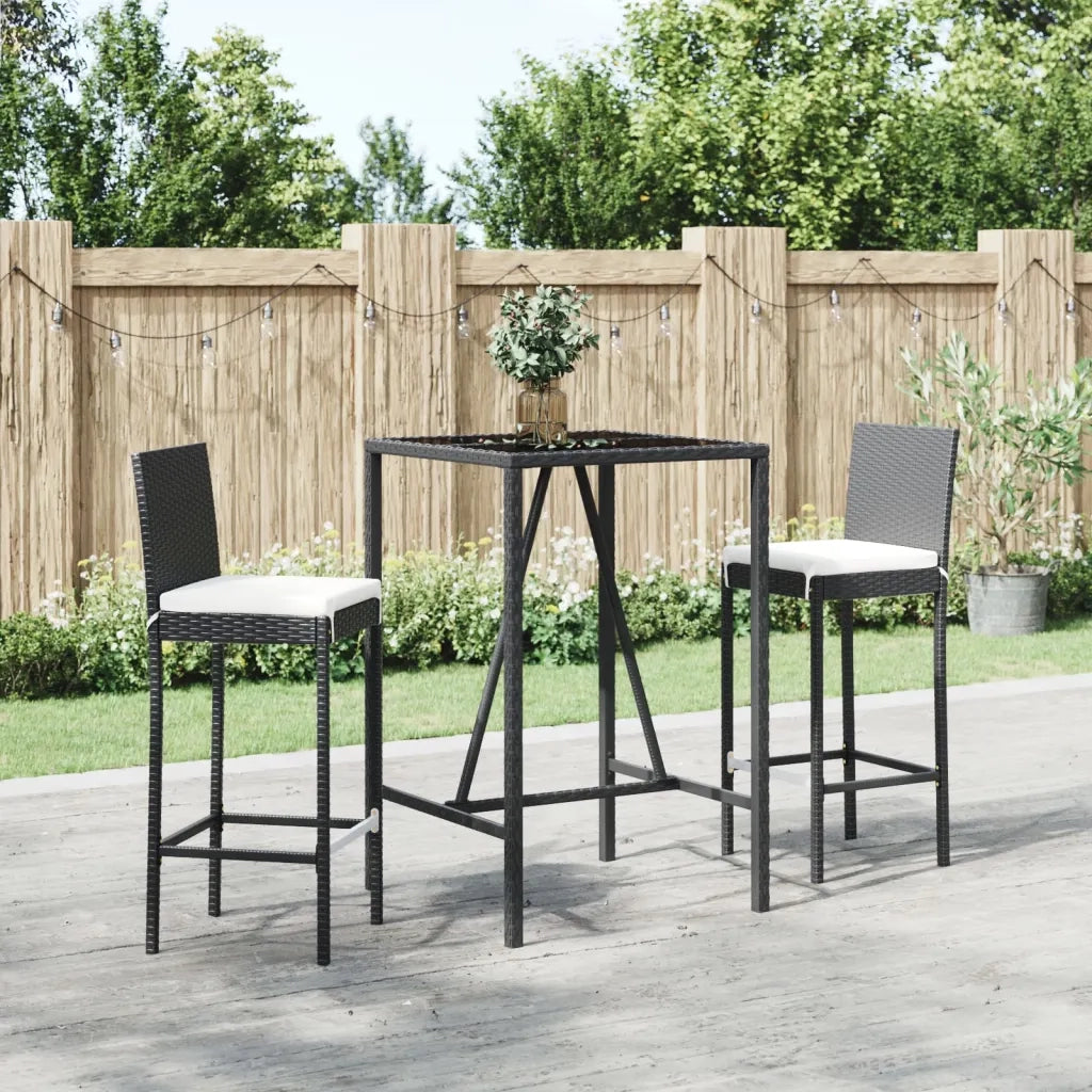Set Bar da Giardino 3 pz con Cuscini in Polyrattan Nero 3187641