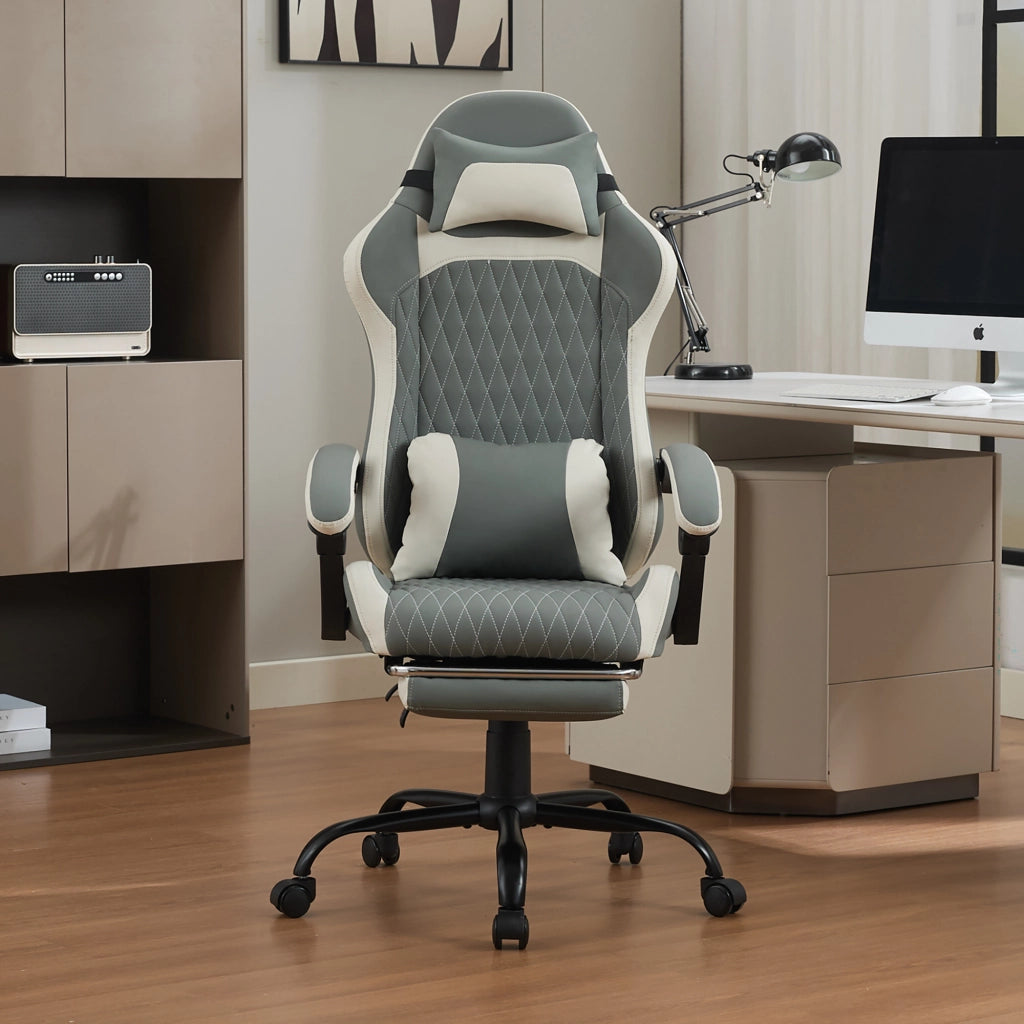 Sedia da ufficio ergonomica girevole con poggiapiedi e schienale reclinabile ruote silenziose in PVC verde polvere
