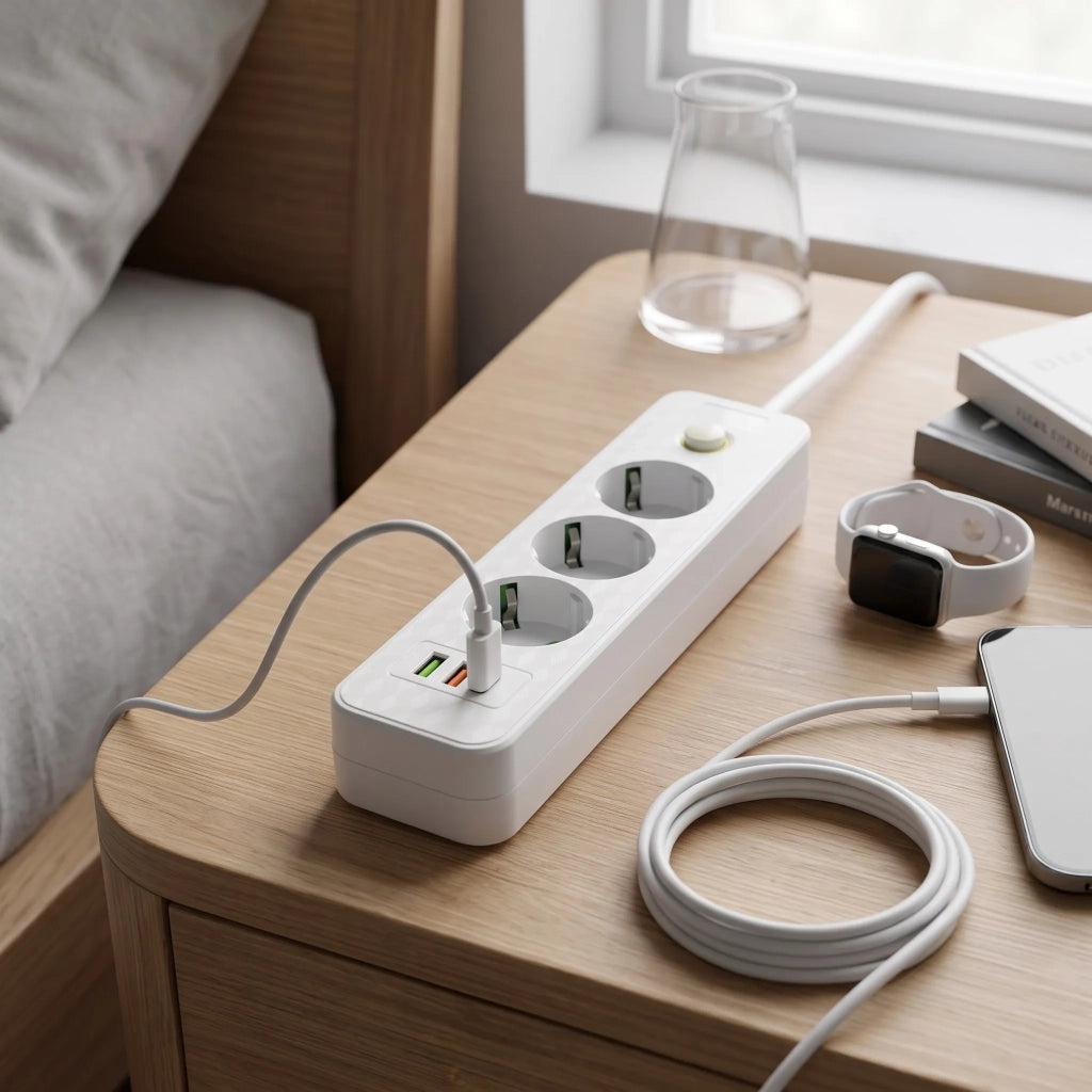 Multipresa Con Prolunga, 3 Prese + 2 Porte Usb-a + Usb-c Jnh020-3a White