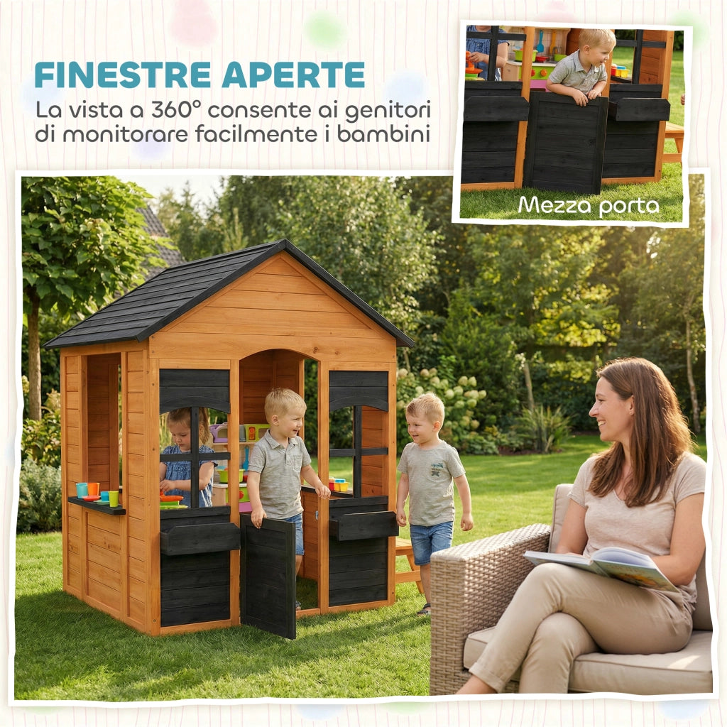 Casetta in Legno per Bambini con Vasi ¨C zephmum ¨C Marrone