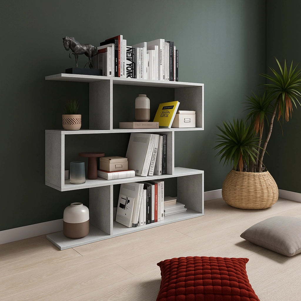 Biblioteca Terzolas, Libreria 3 Ripiani, 110x25x96h cm Grigio Cemento