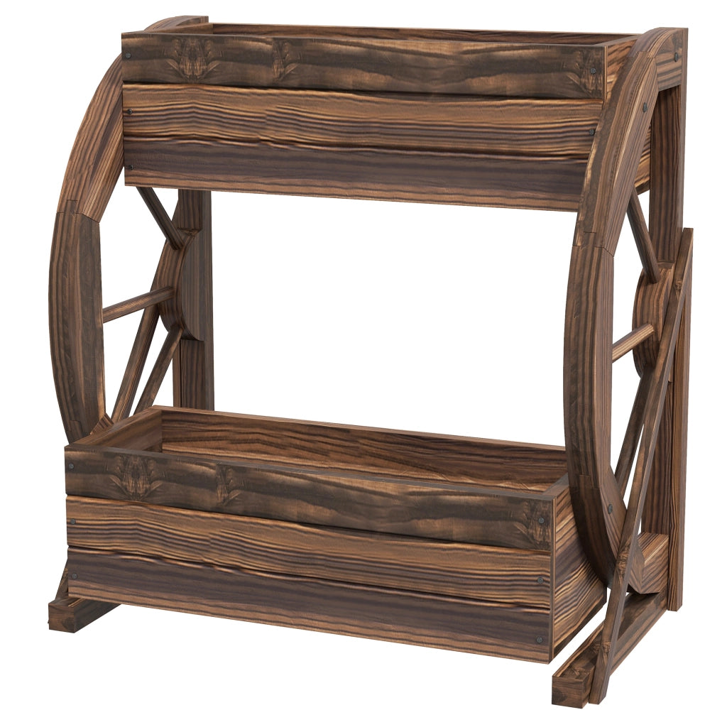Fioriera a 2 Livelli con Ruote in Legno per Esterno ¨C Zephmum ¨C 55x32x56 cm