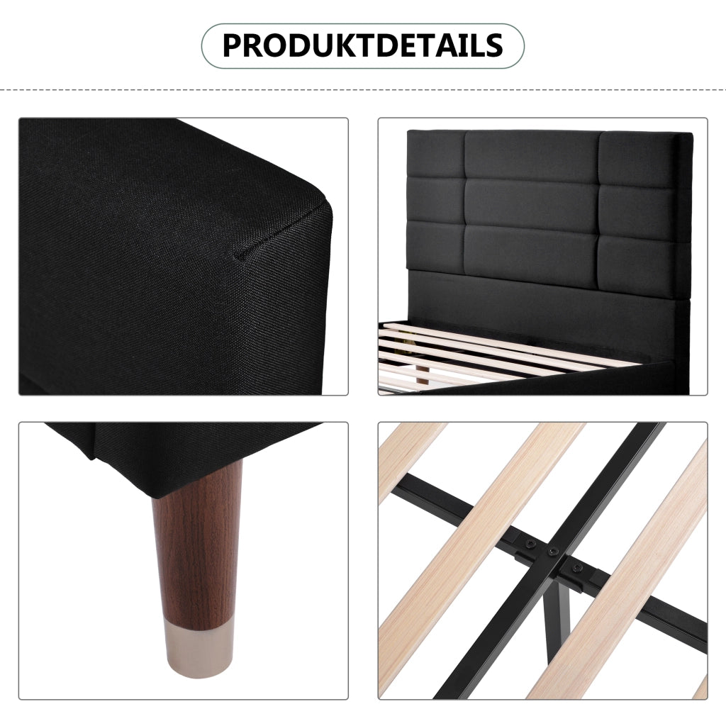 letto imbottito legno massello nero 140x200 cm