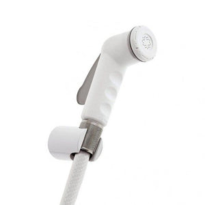 Set con doccetta bidet a pulsante bianca, flessibile e supporto