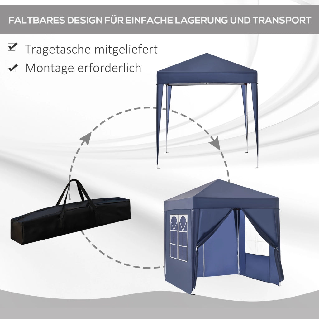 Gazebo pieghevole ¨C zephmum ¨C 2x2m blu metallo con 4 pareti e 2 finestre