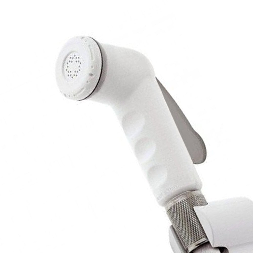 Set con doccetta bidet a pulsante bianca, flessibile e supporto