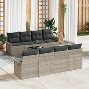 Set di Divani da Giardino 9 Pezzi con Cuscini Grigio Chiaro Polyrattan
