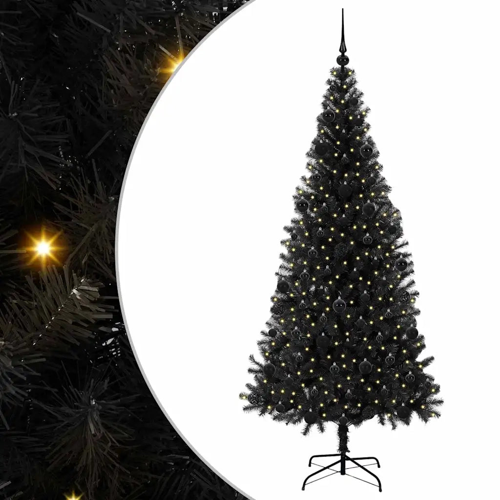 Albero di Natale con 300 LED con supporto-Luci decorative natalizie Nero 210 cm PVC 234879