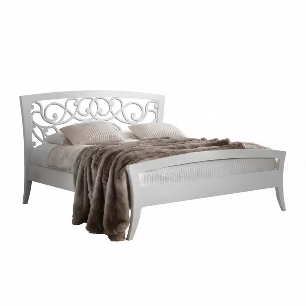 Letto arte povera traforato in legno bianco 184x210x120 - Mobili 2G