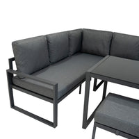 Set Mobili da Giardino Grigio in Alluminio con Cassapanca Rattan Nera 582L Divano Angolare