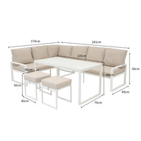 Set Mobili da Giardino Bianco in Alluminio con Cassapanca Rattan Nera 582L Divano Angolare