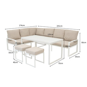 Set Mobili da Giardino Bianco in Alluminio con Cassapanca Rattan Nera 582L Divano Angolare
