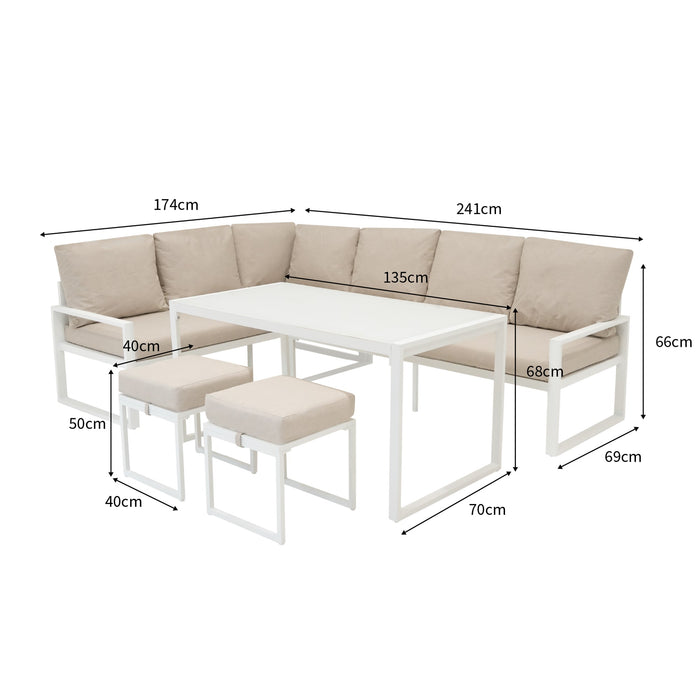 Set Mobili da Giardino Bianco in Alluminio con Cassapanca Rattan Nera 582L Divano Angolare