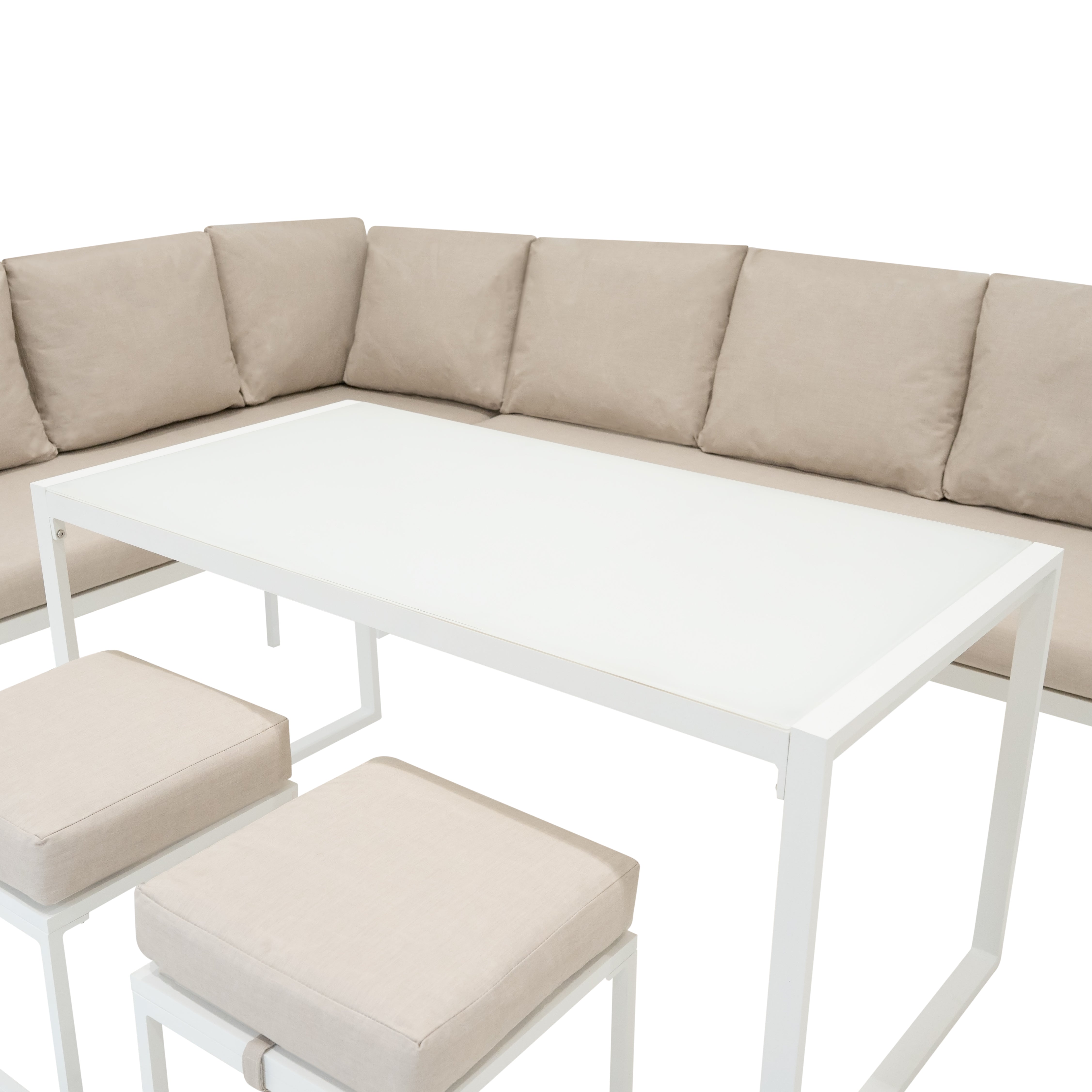 Set Mobili da Giardino Bianco in Alluminio con Cassapanca Rattan Nera 582L Divano Angolare