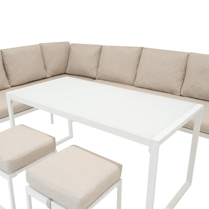 Set Mobili da Giardino Bianco in Alluminio con Cassapanca Rattan Nera 582L Divano Angolare