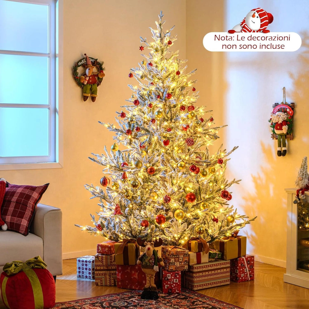 Albero Artificiale Preilluminato 210 cm, Albero di Natale Innevato con 450 Luci LED, 13 Modalità, Timer, Luminosità Regolabile e 1074 Rami, Decorazioni per Casa e Ufficio (210 cm)